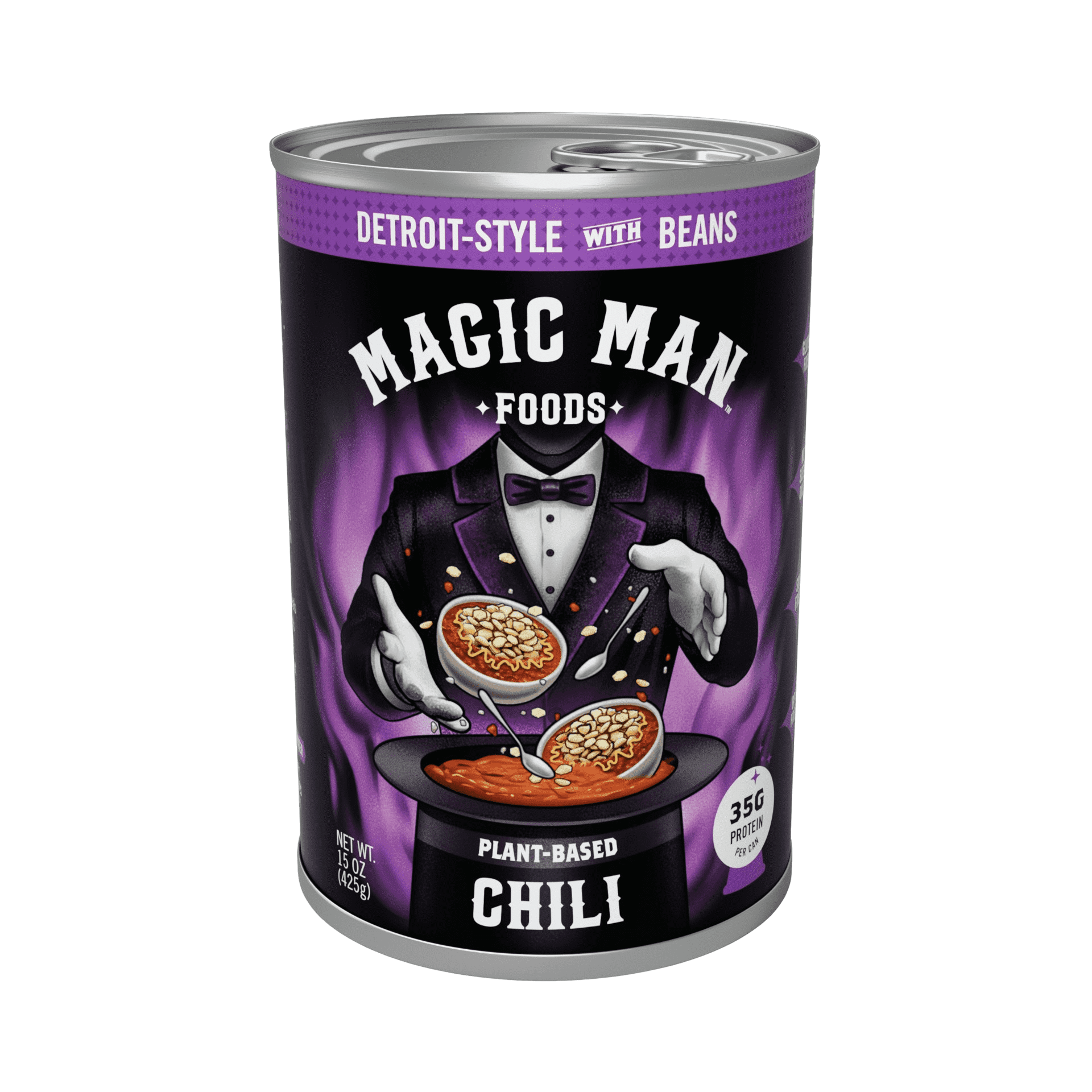 Magic Man Chili PlantBased Detroit Style with Beans Chili, 15oz Can , Vegan, Gluten free, Soy free, Seed Oil free