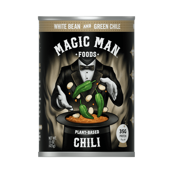 Magic Man Plant Based White Bean Green Chile Chili, 15oz Can, Vegan, Gluten free, Soy free, Seed Oil free