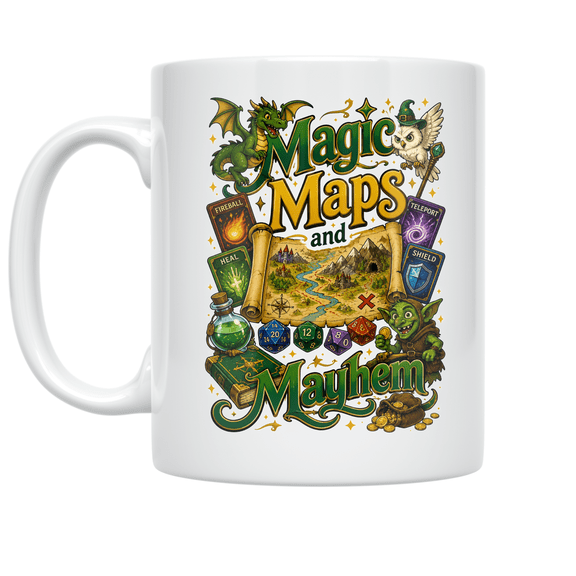 Magic Maps and Mayhem Adventure - Fantasy Tabletop Gamer - 11 oz Ceramic Coffee Mug
