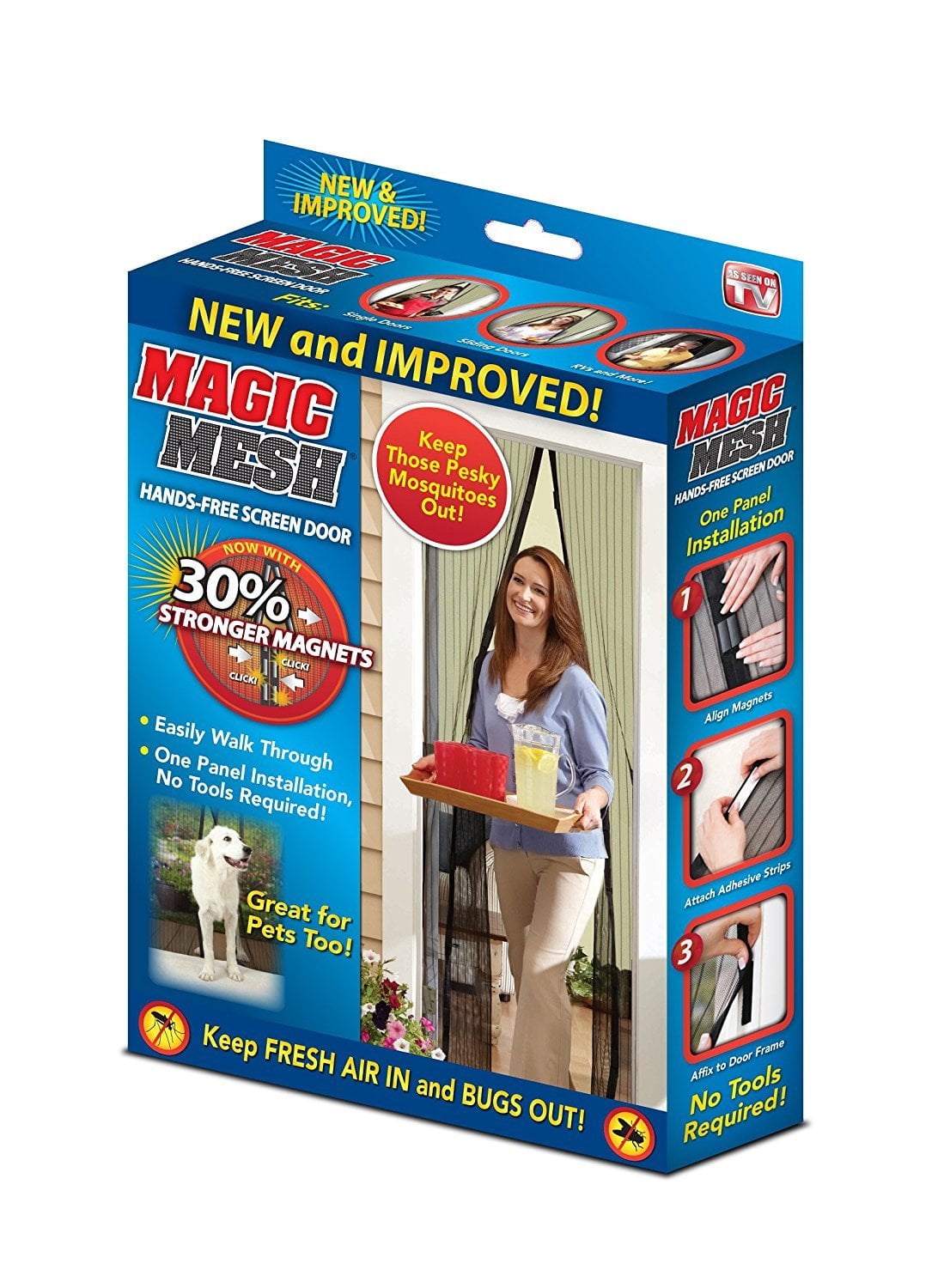 Magic Mesh Deluxe Hands-Free Magnetic Screen Door, Fits Doors up to 39 x 83 inches, Black