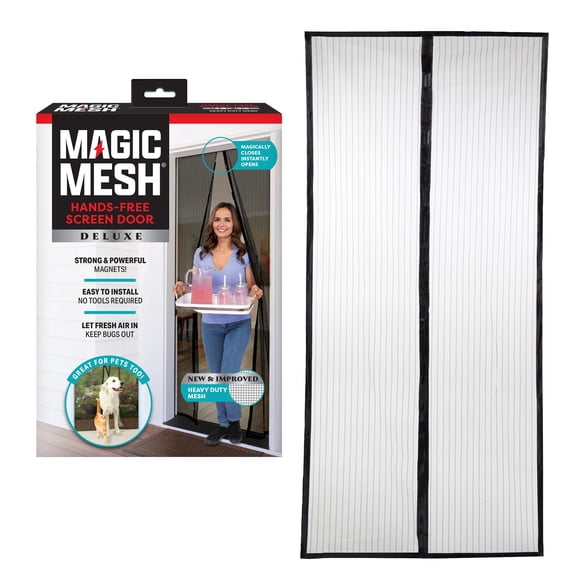 Magic Mesh Deluxe Hands-Free Magnetic Screen Door, Fits Doors up to 39 x 83 inches, Black
