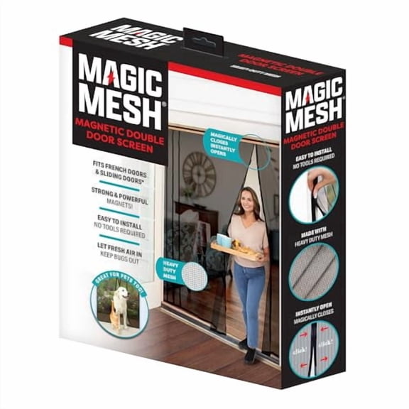 Magic Mesh Double Door- Hands Free Magnetic Screen Door, Fits French & Sliding Doors 75 in x 83 in