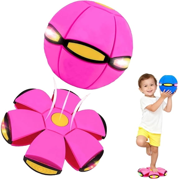 Magic Metaball Bouncing Ball, Bouncing Ball, Magic Flying Saucer, Bouncy Balls with 6 Light, Dual Form Freely Switchable, Interaction (Dark Pink)