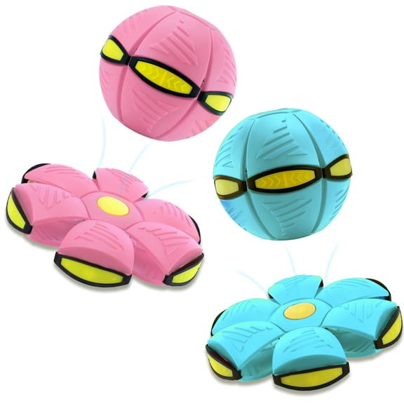 Magic Metaball, Magic Bouncing Ball, 2PCS Magic Flying Saucer Interactive Pop-Up Transform Toy, Family Interaction Blue and Green Bouncy Ball, Delay Frisbee Flying Disc Toy with 6 Light