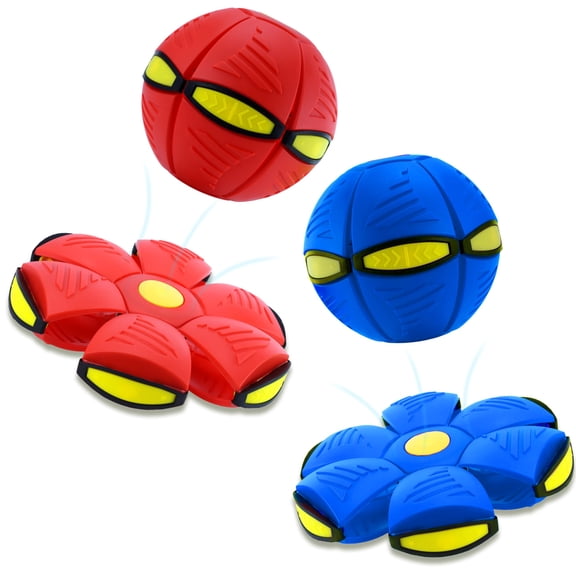 Magic Metaball, Magic Bouncing Ball, 2PCS Magic Flying Saucer Interactive Pop-Up Transform Toy, Family Interaction Blue and Green Bouncy Ball, Delay Frisbee Flying Disc Toy with 6 Light