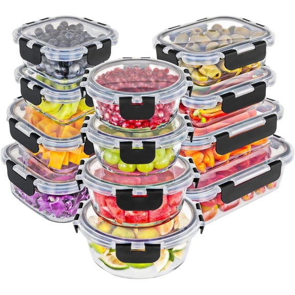 Magic Mill Glass Storage Containers, 24-Piece Food Containers & Food Storage Set with Lids, Durable Airtight Glass Storage Containers
