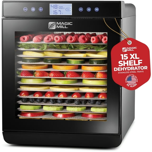 Magic Mill Premium Food Dehydrator Machine With 15 Extra-Large Stainless Steel Trays