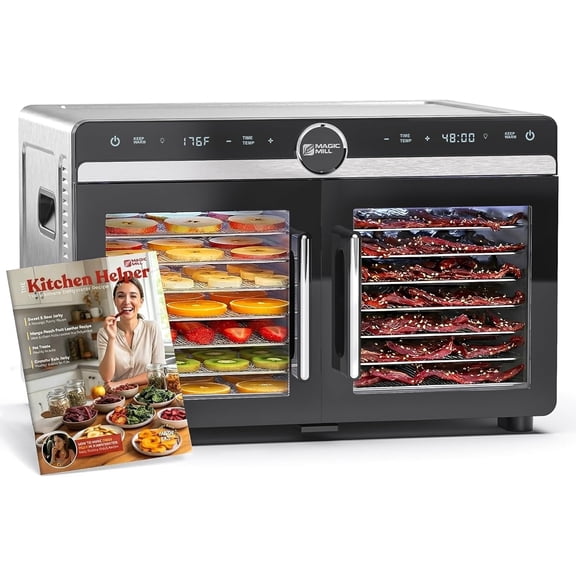 Magic Mill Premium DualZone French Doors Food Dehydrator, 16 Stainless Steel Trays, Adjustable Temp & Timer, Food Dehydrator for Fruits, Herbs, Meat