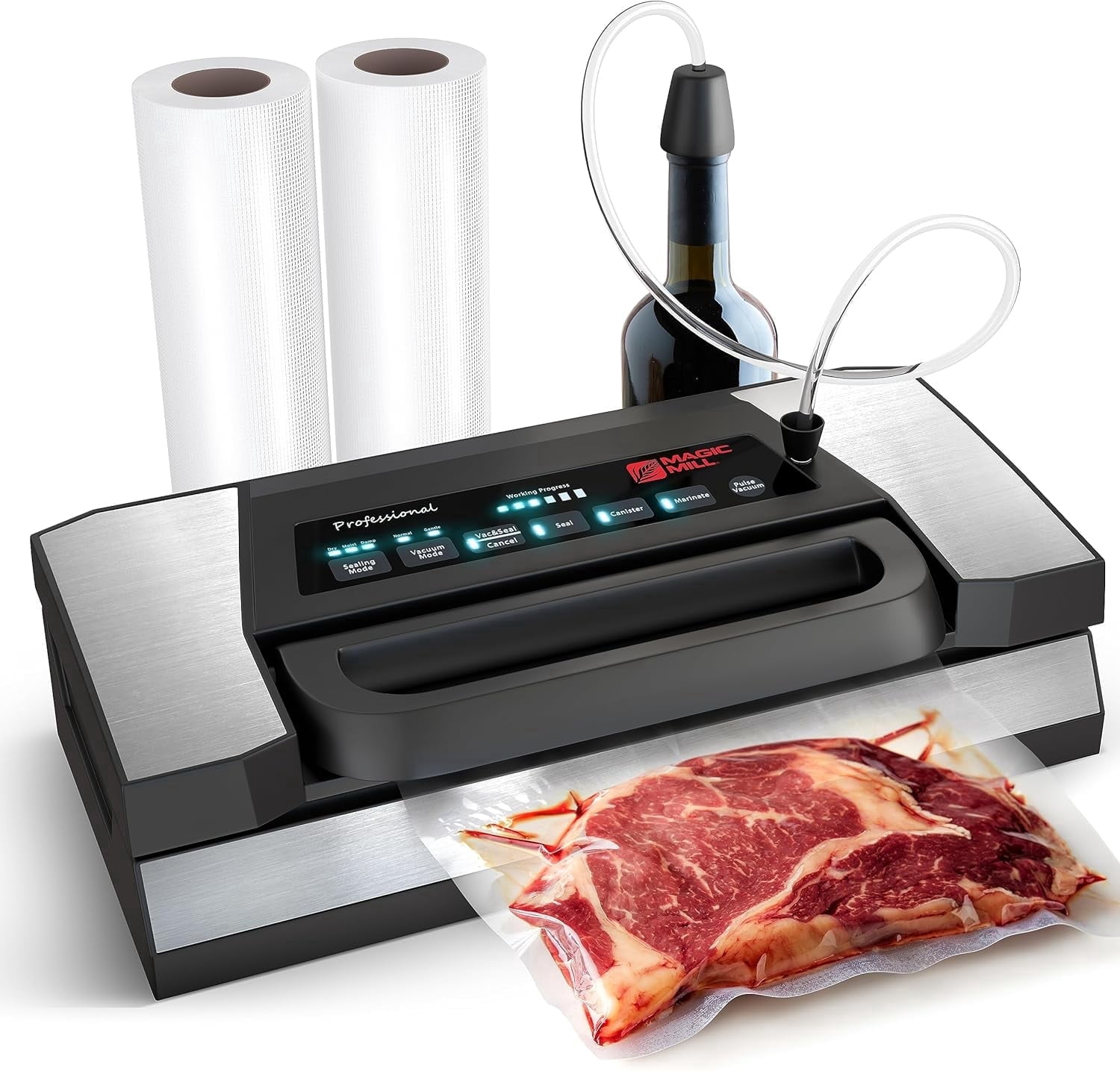 Magic Mill Professional Vacuum Sealer, Bag Sealer with Complete Starter Kit, Multi-Mode Food Preservation and Easy Lock Handle Vacuum Sealer Machine