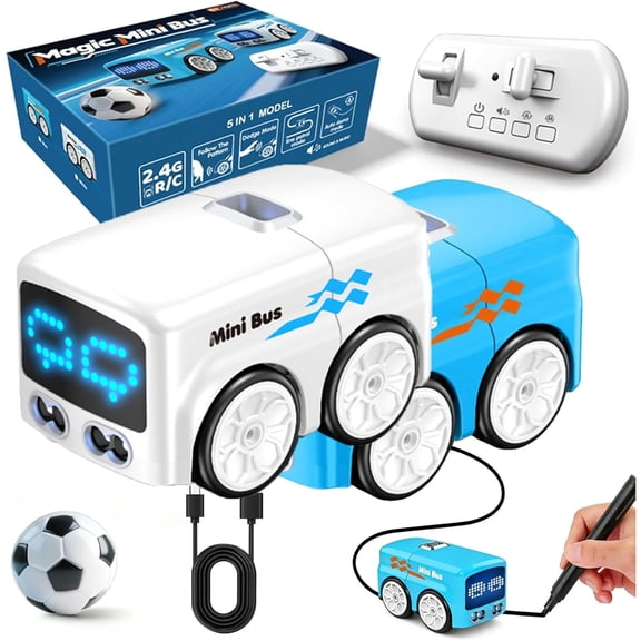 Magic Mini Bus, Follows Line Car, Inductive Mini Interactive Cars Follows The Line, Intelligent Line Tracking System with Dynamic LED Expressions, Educational STEAM