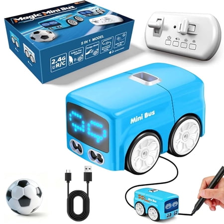 Magic Mini Bus, Follows Line Car, Inductive Mini Interactive Cars Follows The Line, Intelligent Line Tracking System with Dynamic LED Expressions, Educational STEAM
