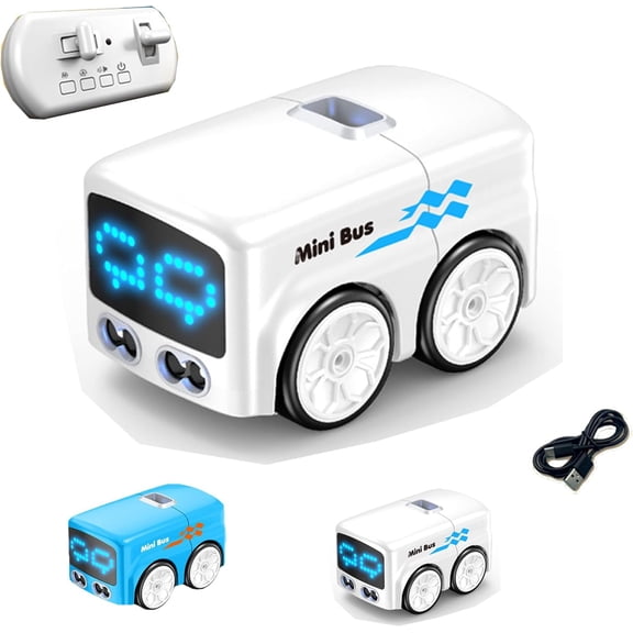 Magic Mini Bus, Interactive Remote Control Car with Dual Operation Modes, Dynamic Colorful LED Headlights, 4 Driving Functions including Follow-Me & Auto-Demo, Compact Desk Toy Vehicle