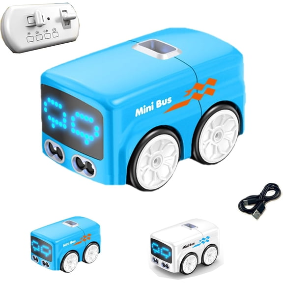 Magic Mini Bus, Interactive Remote Control Car with Dual Operation Modes, Dynamic Colorful LED Headlights, 4 Driving Functions including Follow-Me & Auto-Demo, Compact Desk Toy Vehicle