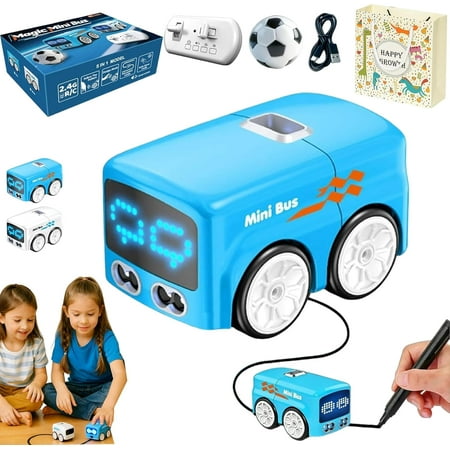 Magic Mini Bus, Magic Car Follows Line, Gesture Follows with Automatic Evasion Expression Light, Intelligent RC Magic Mini Bus Car Toy, Remote Control Multiple Modes, Recharge via USB-C