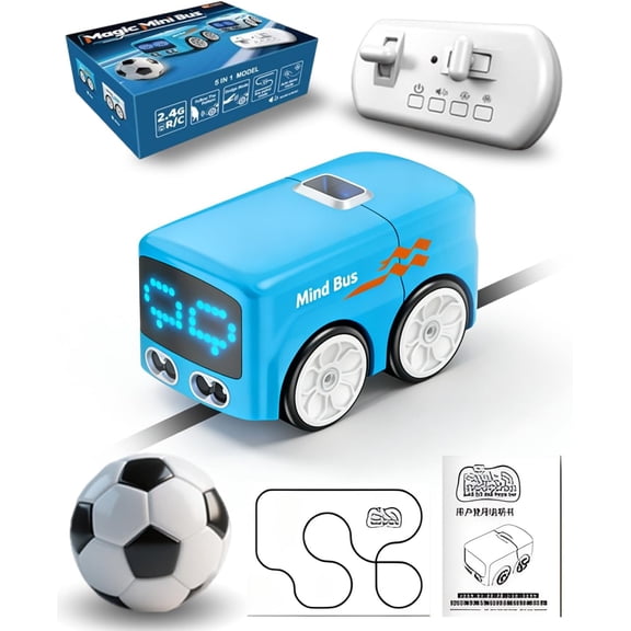 Magic Mini Bus Rc Bus,2026 Upgraded Rc-Controlled with Expression Light Adjustment & 4 Play Modes, Automatic Avoidance Patrol Line, Follow Gesture & Remote Driving (Blue)