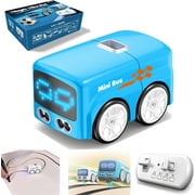 Magic Mini Bus Toy, Rc-Controlled with Expression Light Adjustment & 4 Play Modes, Automatic Avoidance Patrol Line, Follow Gesture & Remote Driving