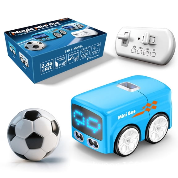Magic Mini RC Bus, 5 In 1 Model RC Remote Control Sensor Car,Gestures Follow Small Vehicle,Automatic Avoidance Patrol Line Driving Desktop Toy , Car Expression Light Adjustment(Blue)