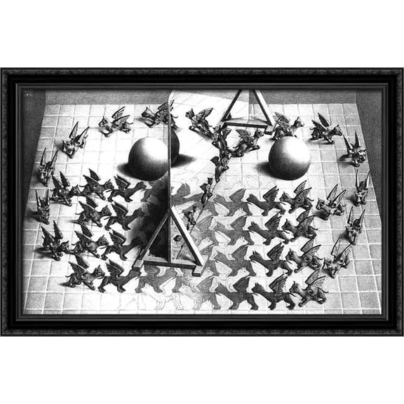 Magic Mirror 40x26 Large Black Ornate Wood Framed Canvas Art by M.C. Escher