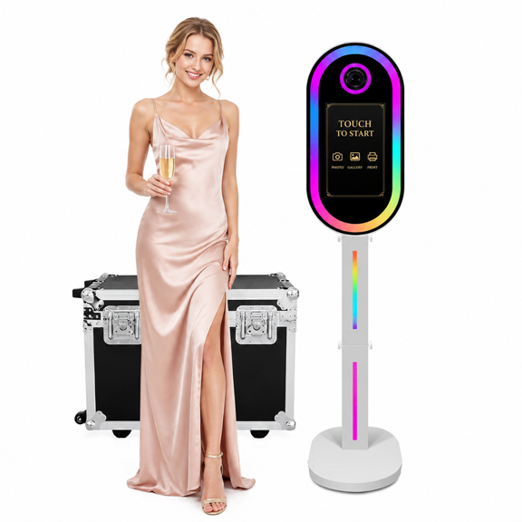 Magic Mirror Photo Booth with 15.6-Inch Interactive Touchscreen, Built-in Mini PC, RGB LED Frame & Flight Case for Weddings, Parties and Event Rentals