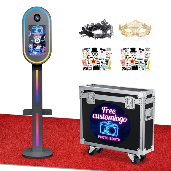 Magic Mirror Photo Booth, 15.6" Interactive Touch Screen DSLR Photo Booth with Flight Case, Remote App Control RGB Light for Weddings Parties Event Rentals (Black)