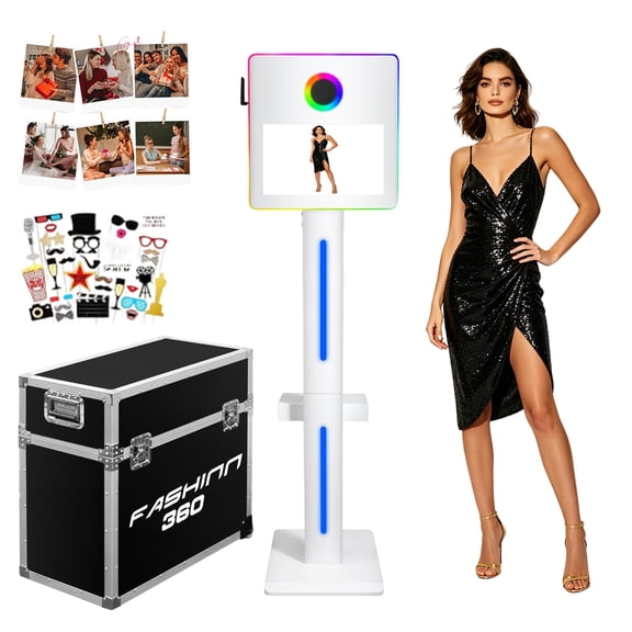 Magic Mirror Photo Booth,15.6" Touch Screen DSLR Photo Booth Machine, Built-in Mini PC, Remote App Control RGB Light for Weddings, Parties & Events (White)