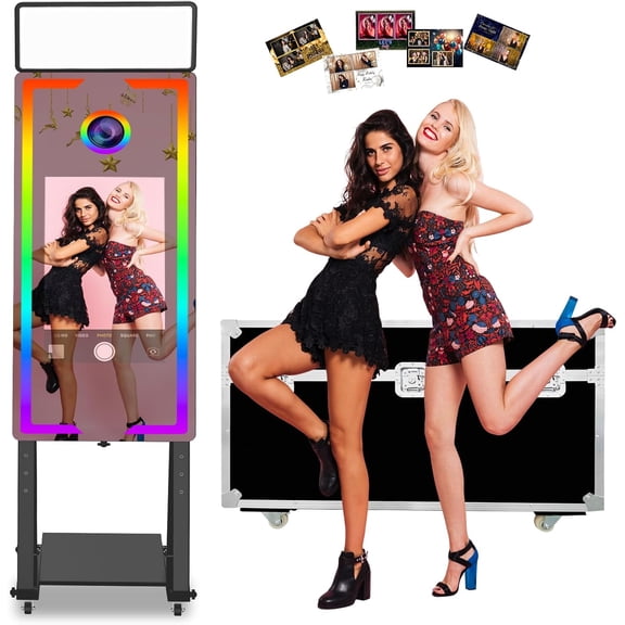 Magic Mirror Photo Booth 40-22in Interactive Touch Screen DSLR Photo Booth Machine Remote Control RGB Light Idea Instant Printing and Share for Event Rental Party