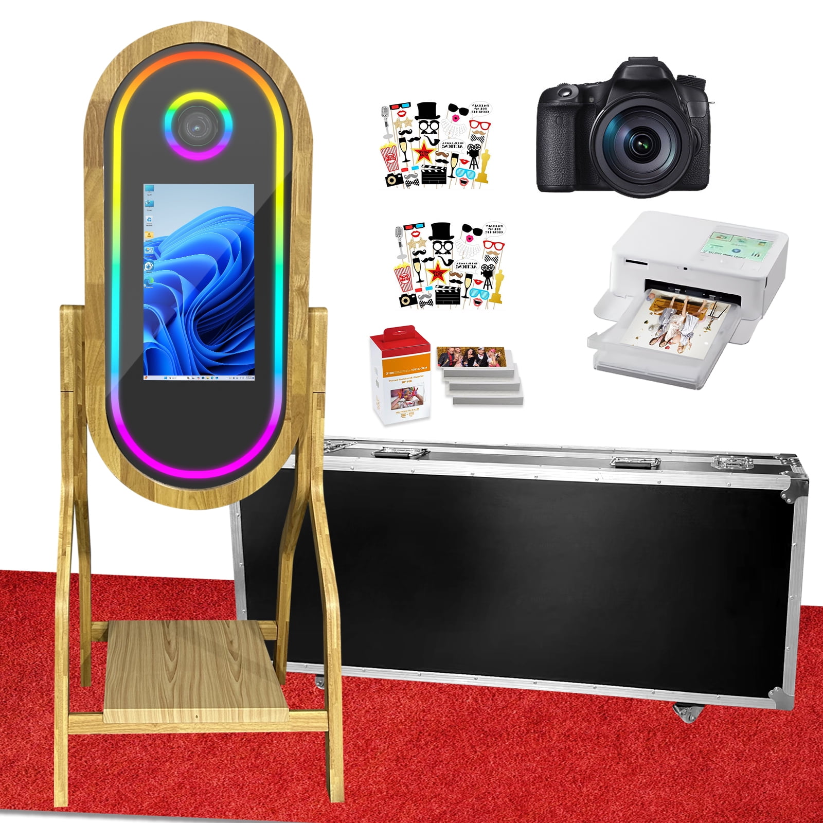 Magic Mirror Photo Booth, 50'' Solid Wood Mirror Photo Booth with ...