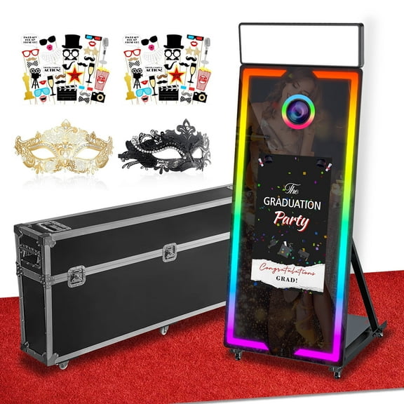 Magic Mirror Photo Booth, 65'' Mirror Photo Booth, 32'' Touch Screen, Mirror PhotoBooth with Built-in Mini PC with Instant Print and Sharing for Event Party Wedding Rental (Black, 32")