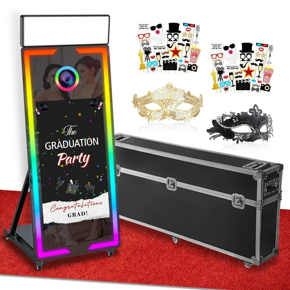 Magic Mirror Photo Booth, 65'' Mirror Photo Booth, 43'' Touch Screen, Mirror PhotoBooth with Built-in Mini PC with Instant Print and Sharing for Event Party Wedding Rental (Black, 43")