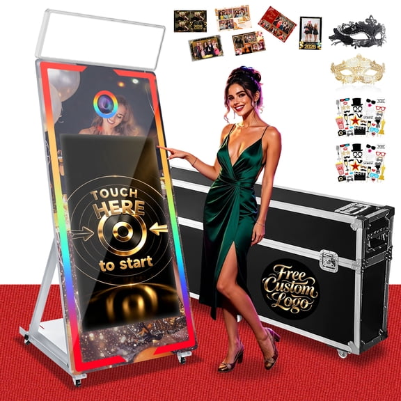 Magic Mirror Photo Booth, 65'' Mirror Photo Booth, 43'' Touch Screen, Mirror PhotoBooth with Built-in Mini PC with Instant Print and Sharing for Event Party Wedding Rental (White, 43")