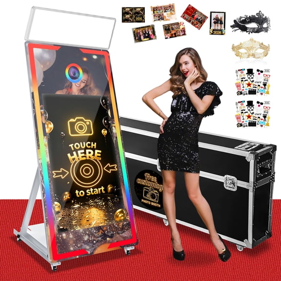 Magic Mirror Photo Booth, 65'' Mirror Photo Booth, 43'' Touch Screen, Mirror PhotoBooth with Built-in Mini PC with Instant Print and Sharing for Event Party Wedding Rental (White, 43")