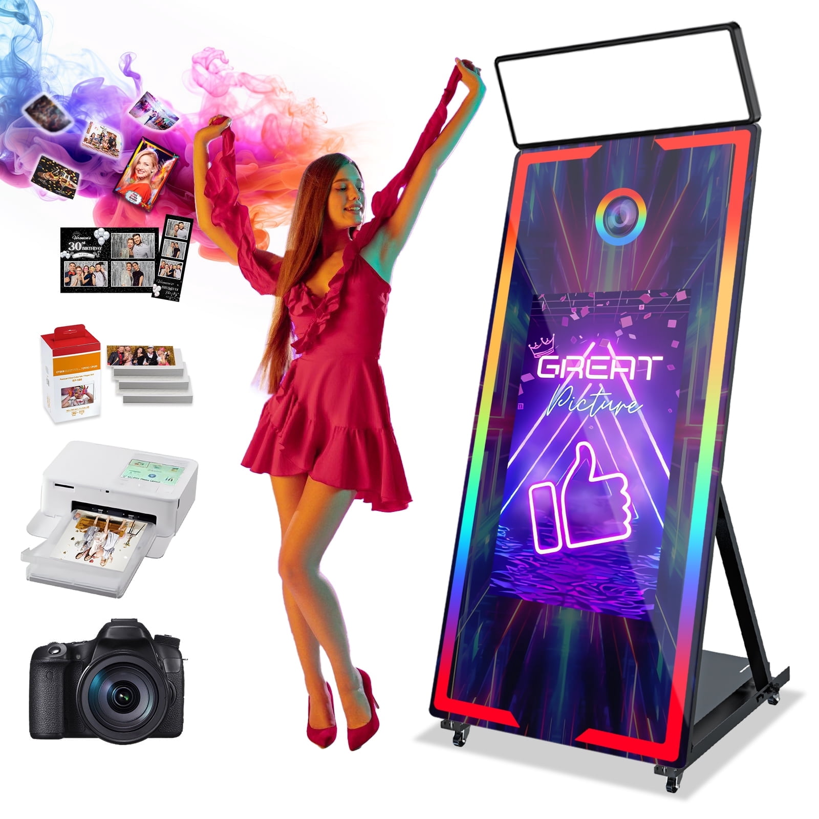 Magic Mirror Photo Booth, 65'' Mirror Photo Booth with Camera and ...