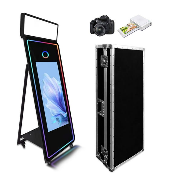 Magic Mirror Photo Booth 65inch Machine with 43inch Touch Screen Machine with Square Light and Flight Case for Events