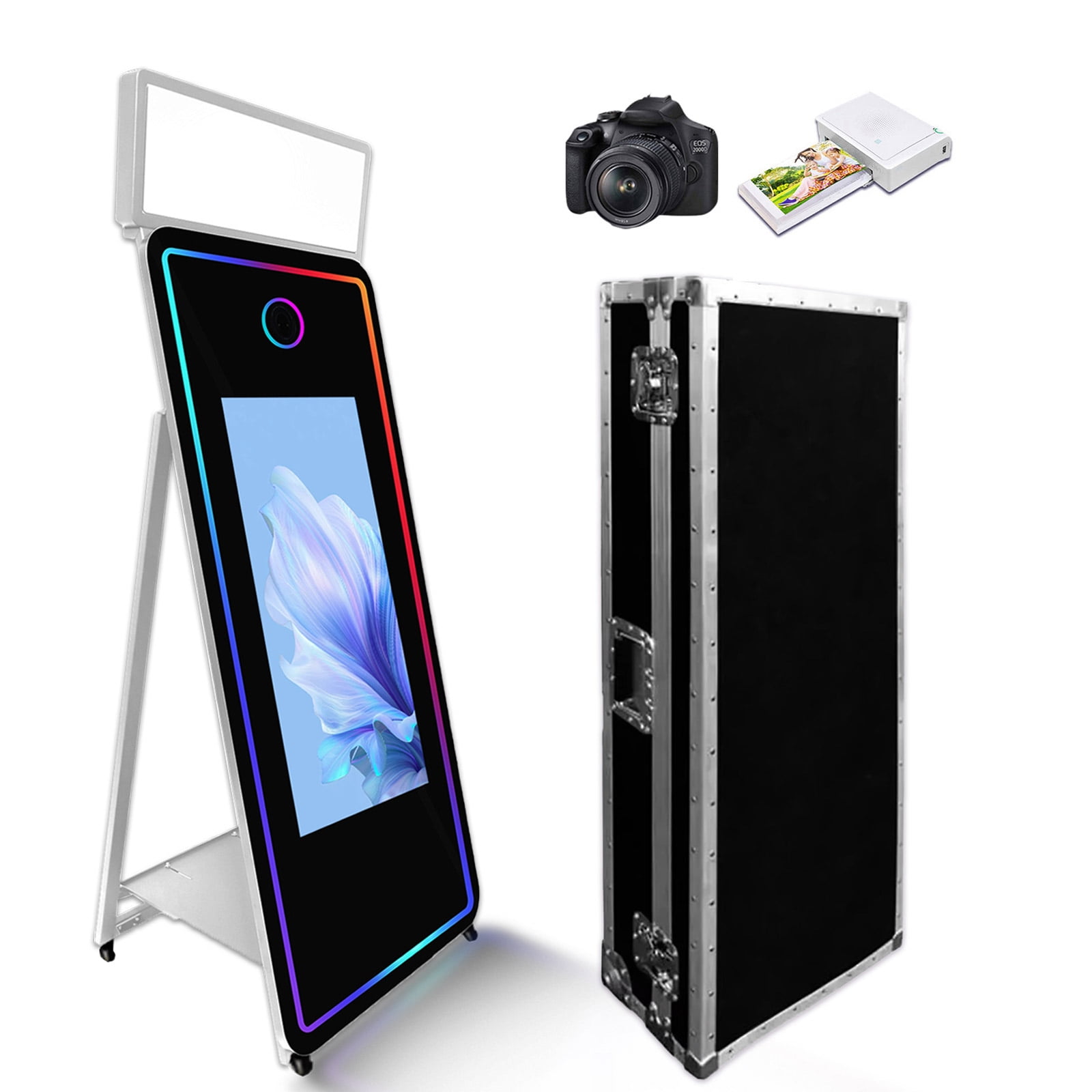 Magic Mirror Photo Booth 65inch Machine with 43inch Touch Screen Machine with Square Light and Flight Case for Events