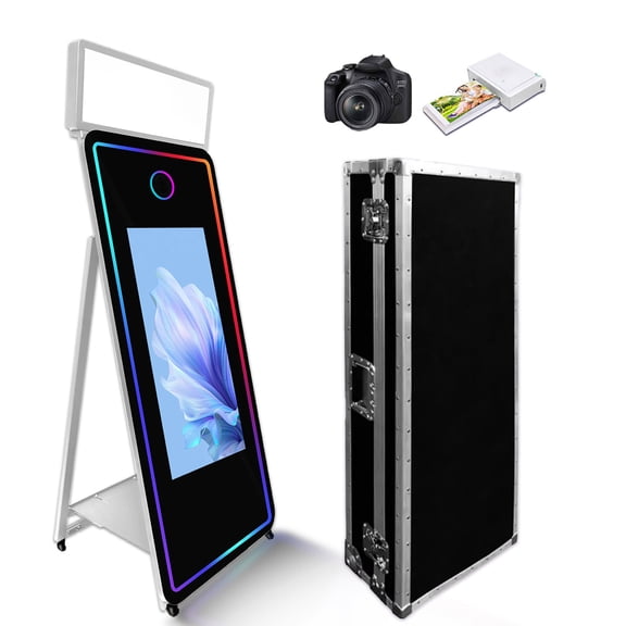 Magic Mirror Photo Booth 65inch Machine with 43inch Touch Screen Machine with Square Light and Flight Case for Events
