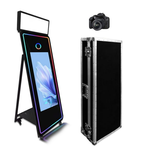 Magic Mirror Photo Booth 65inch Machine with 43inch Touch Screen Machine with Square Light and Flight Case for Events