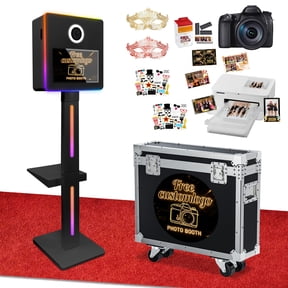 Magic Mirror Photo Booth with Camera & Printer,15.6" Interactive Touch Screen DSLR Photo Booth Machine,Built-in Mini PC, Remote App Control RGB Light for Weddings, Parties & Events (Black)