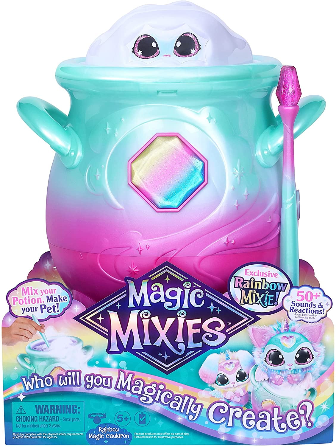Magic Mixies Magical Misting Cauldron with Exclusive Interactive 8 inch  Rainbow Plush Toy and 50+ Sounds and Reactions