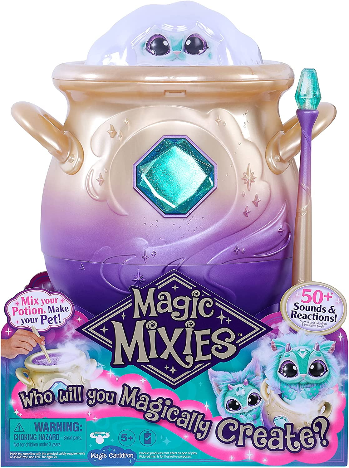 Magic Mixies Magical Misting Cauldron with Interactive 8 inch Blue Plush  Toy and 50+ Sounds and Reactions, Multicolor