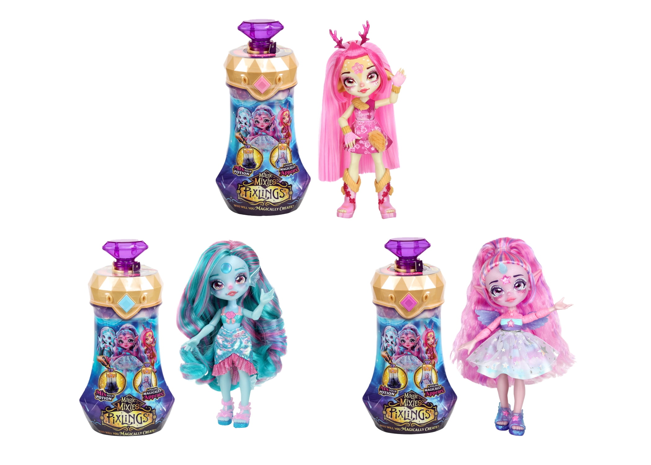 Magic Mixies Pixling Bundle - Unia the Unicorn, Marena the Mermaid and Deerle the Pixling Pack of 3