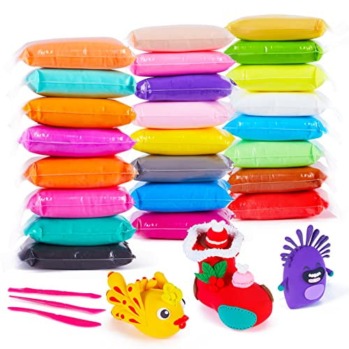 Magic Modeling Clay,24 Colors with Sculpting Tools,Non-Toxic Self Drying Soft Clay for Kids and Adults,Gift for Boys and Girls