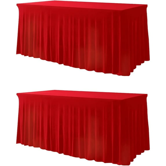 Your Magic Moment Red Table Cloth Rectangle Table Skirts 6 ft 2pcs Banquet Linen Tablecloth - Fourth of July Tablecloth Washable- Party Decorations Decor - Manteles de Mesa de Tela para Fiestas