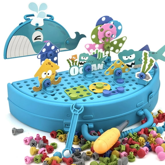 Magic Montessori Play Toolbox, 211Pieces Marine Theme Screwdriver DIY Building , Educational Construction Building kit for Kids Ages 4 5 6 7 8 9 10 Year Old for Boys and Girls