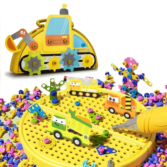 Magic Montessori Toy Toolbox, 211 Pieces Bulldozer Themed Screwdriver DIY Building Block Toys , Educational Building Blocks Set for Children Aged 4 5 6 7 8 9 10 Year Old