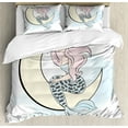 thumbnail image 1 of Magic Moon Duvet Cover Set, Doodle of Mermaid Girl Sits on Crescent, Decorative 3 Piece Bedding Set with 2 Pillow Shams, Queen Size, Pale Blue Multicolor, by Ambesonne, 1 of 3