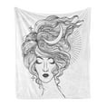 thumbnail image 1 of Magic Moon Soft Flannel Fleece Throw Blanket, Close Eyed Woman with Crescent and Stars on Hair Modern Art, Cozy Plush for Indoor and Outdoor Use, 50" x 60", Charcoal Grey White, by Ambesonne, 1 of 5