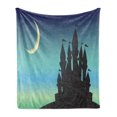 thumbnail image 1 of Magic Moon Soft Flannel Fleece Throw Blanket, Crescent over Castle Gradient Night Sky Mystic Graphic, Cozy Plush for Indoor and Outdoor Use, 50" x 70", Seafoam Pale Yellow, by Ambesonne, 1 of 5
