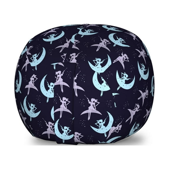 Magic Moon Storage Toy Bag Chair, Flying over Crescent Moon Repetitive Print, Stuffed Animal Organizer Washable Bag, Small Size, Quartz Multicolor, by Ambesonne