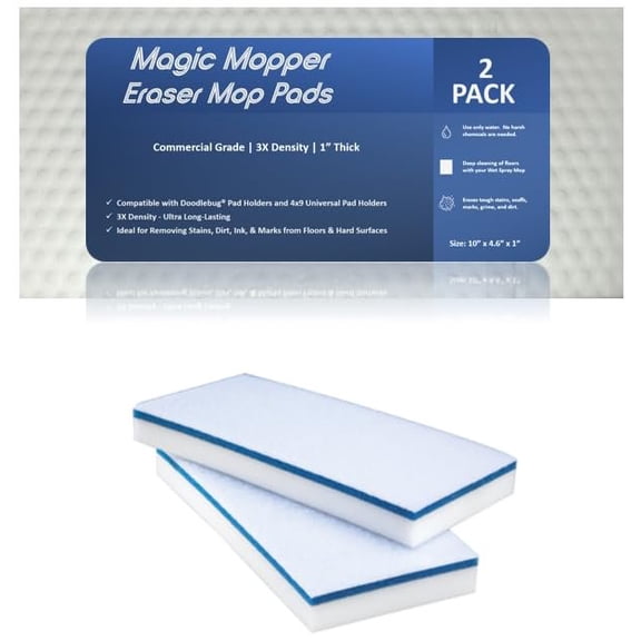 Magic Mopper Eraser 4.5" x 10" x 1" Mop Floor Cleaning Utility Pads Durable Melamine Erasing Sponges Commercial Grade Floor Grout Tile Baseboard Walls Compare to Magic Eraser Doodlebug Pad