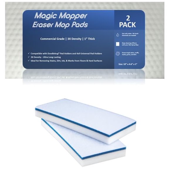 Magic Mopper Eraser 4.5" x 10" x 1" Mop Floor Cleaning Utility Pads Durable Melamine Erasing Sponges Commercial Grade Floor Grout Tile Baseboard Walls Compare to Magic Eraser Doodlebug Pad